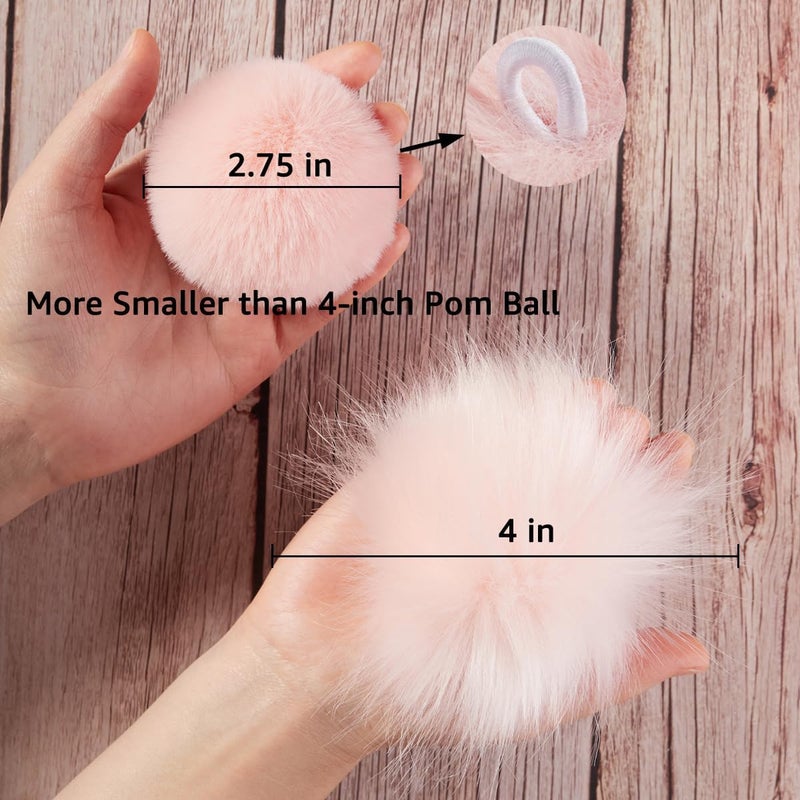 Homtable 12 Pcs Small Faux Fur Pom Pom Balls 2.75 in Fur Fluffy Pompom Ball with Elastic Loop for Hats, Shoes, Scarves, Gloves, Bags, Key Chain Charms Accessories, 2 3/4 inches (Pink) - Image 2